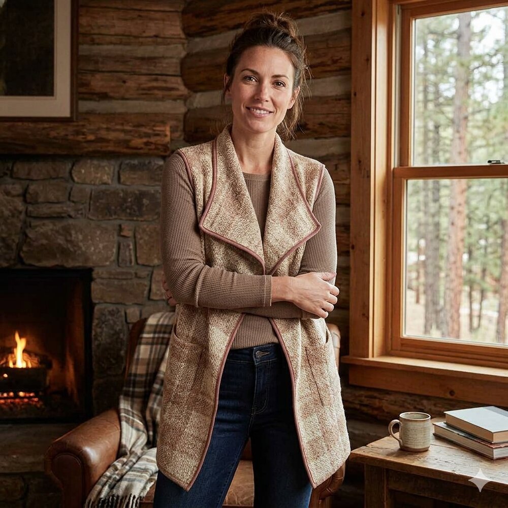 YAIRA Plaid Cardigan Brown Tan Sweater Vest Size Medium EUC